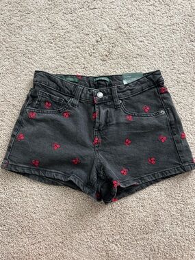 wild fable Black Denim Shorts with Red Cherry Embroidery